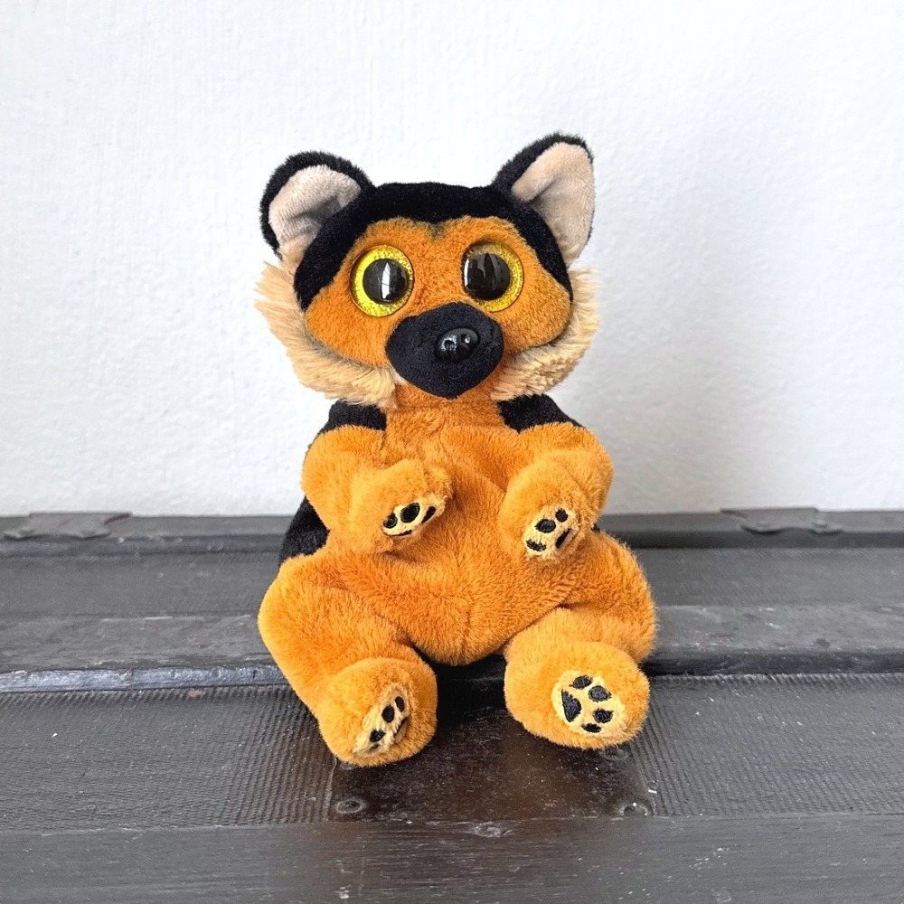 Ty Beanie Boos Ace German Shepherd Dog Plush Black Tan Glitter Eyes 6"